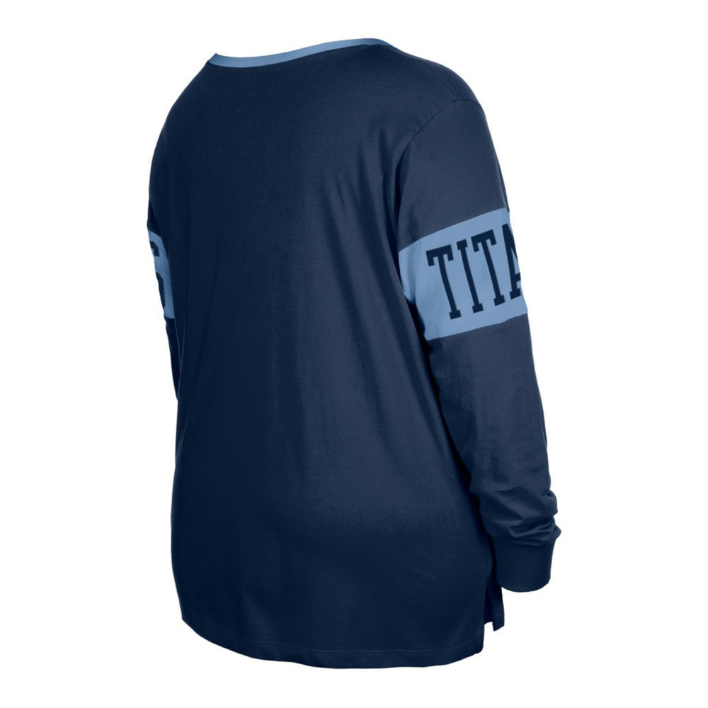 Women's Plus Size Lace-Up Notch Neck Long Sleeve T-Shirt - Tennessee Titans T-shirts