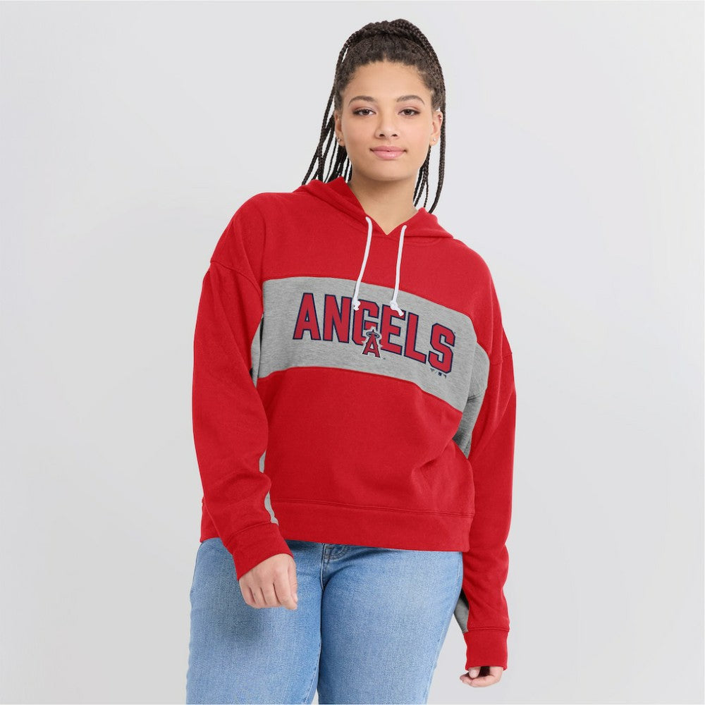 Red Los Angeles Angels Fanatics Women's Filled Stat Sheet Pullover Hoodie