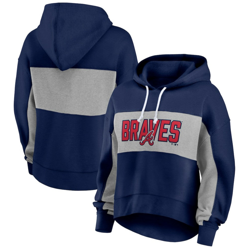 Navy Atlanta Braves Fanatics Women's Filled Stat Sheet Pullover Hoodie