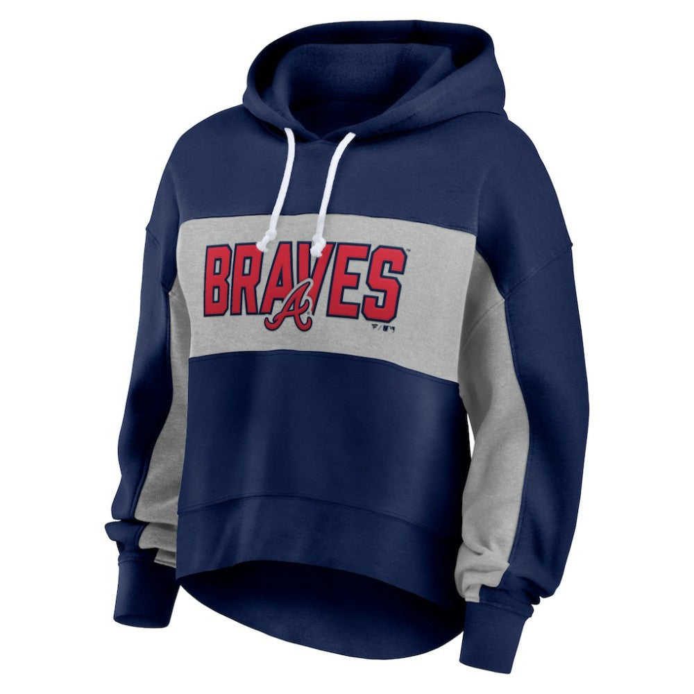 Navy Atlanta Braves Fanatics Women's Filled Stat Sheet Pullover Hoodie