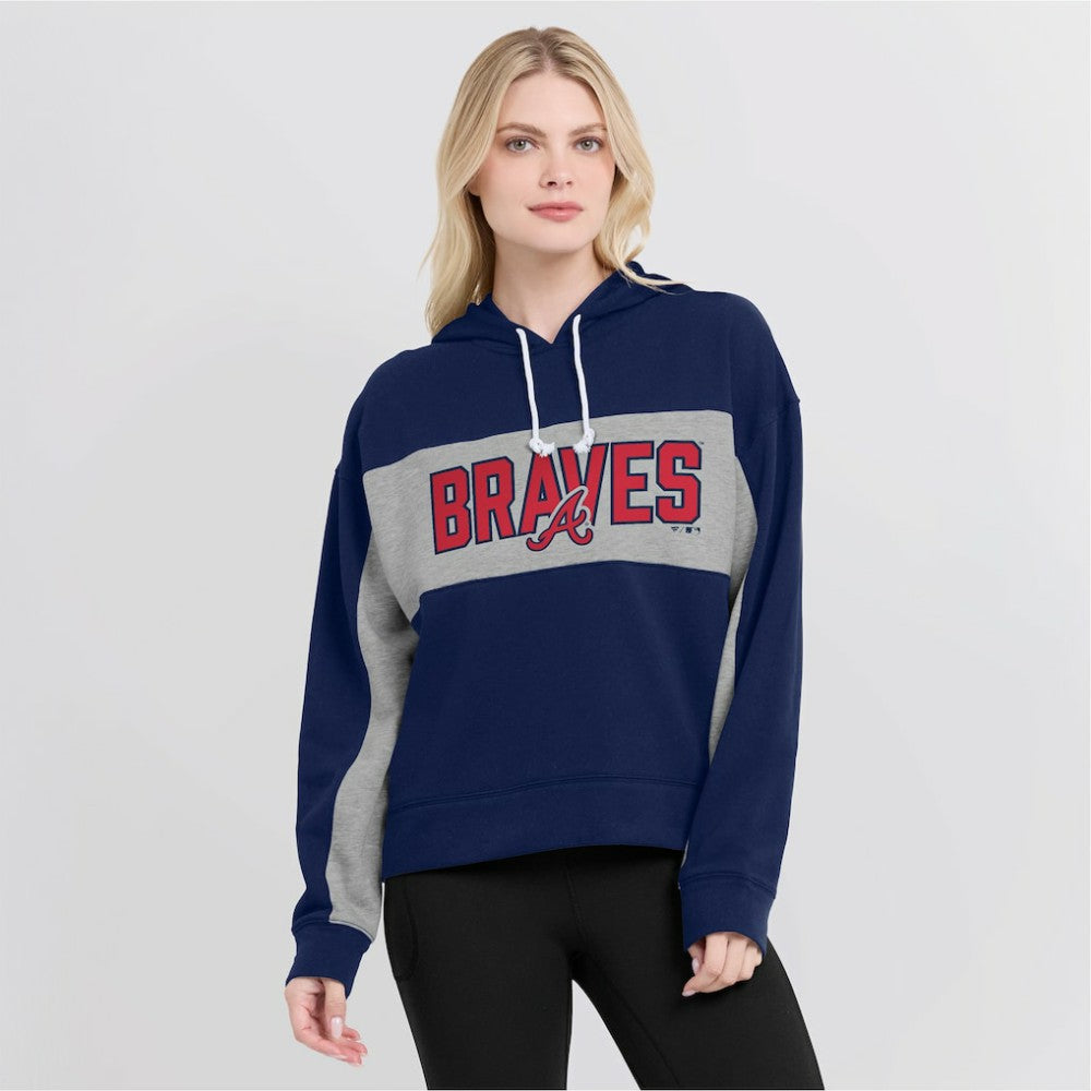 Navy Atlanta Braves Fanatics Women's Filled Stat Sheet Pullover Hoodie