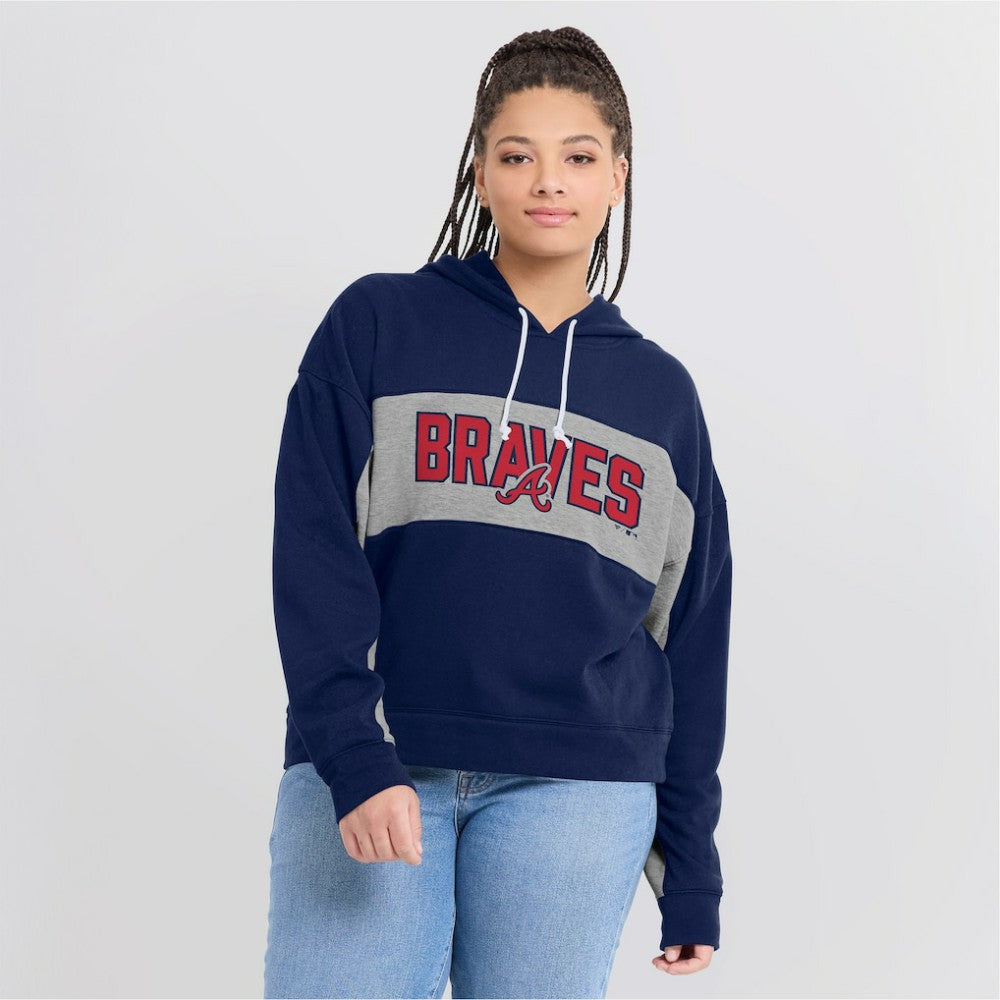 Navy Atlanta Braves Fanatics Women's Filled Stat Sheet Pullover Hoodie