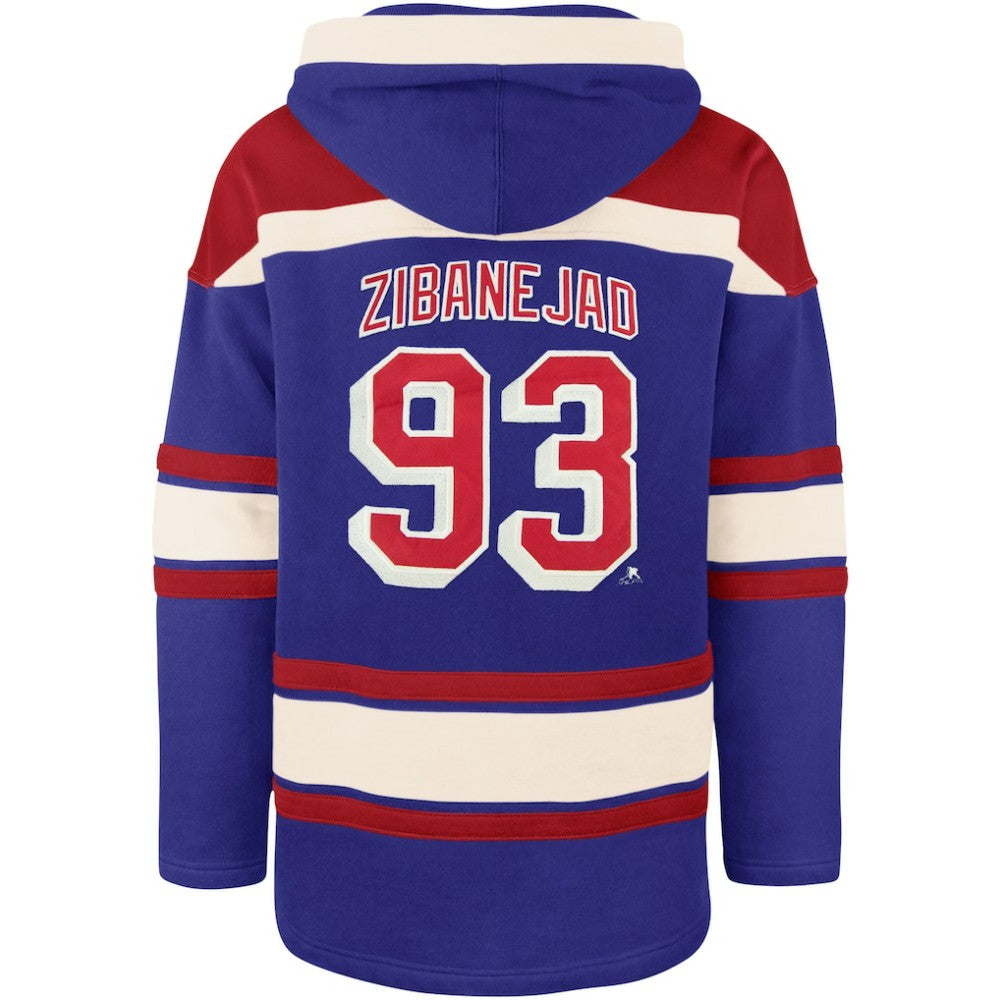 NHL Mika Zibanejad New York Rangers '47 Player Name & Number Lacer Pullover Hoodie