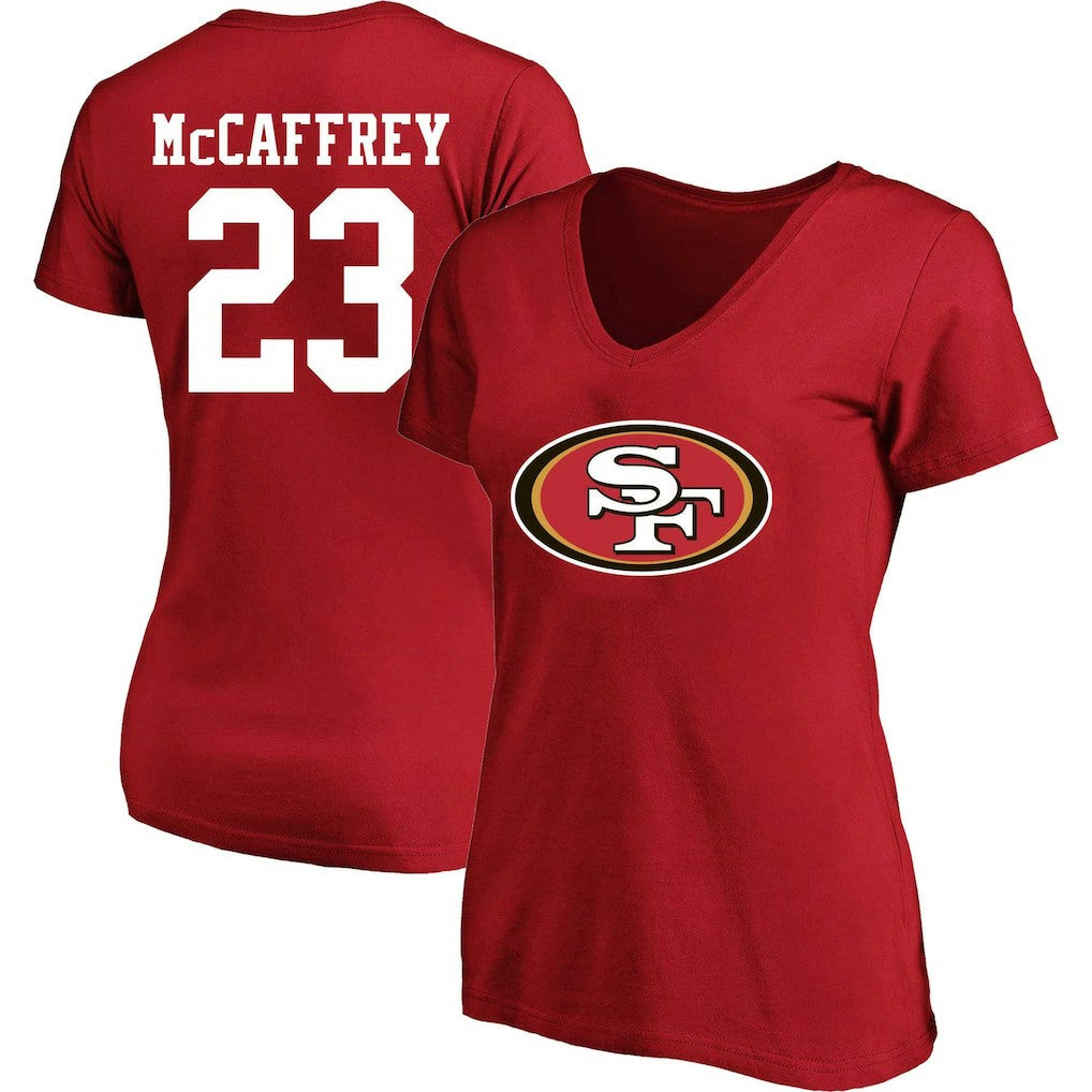 Christian McCaffrey  Women's Plus Size Fair Catch Name & Number Scoop Neck T-Shirt - San Francisco 49ers T-shirts