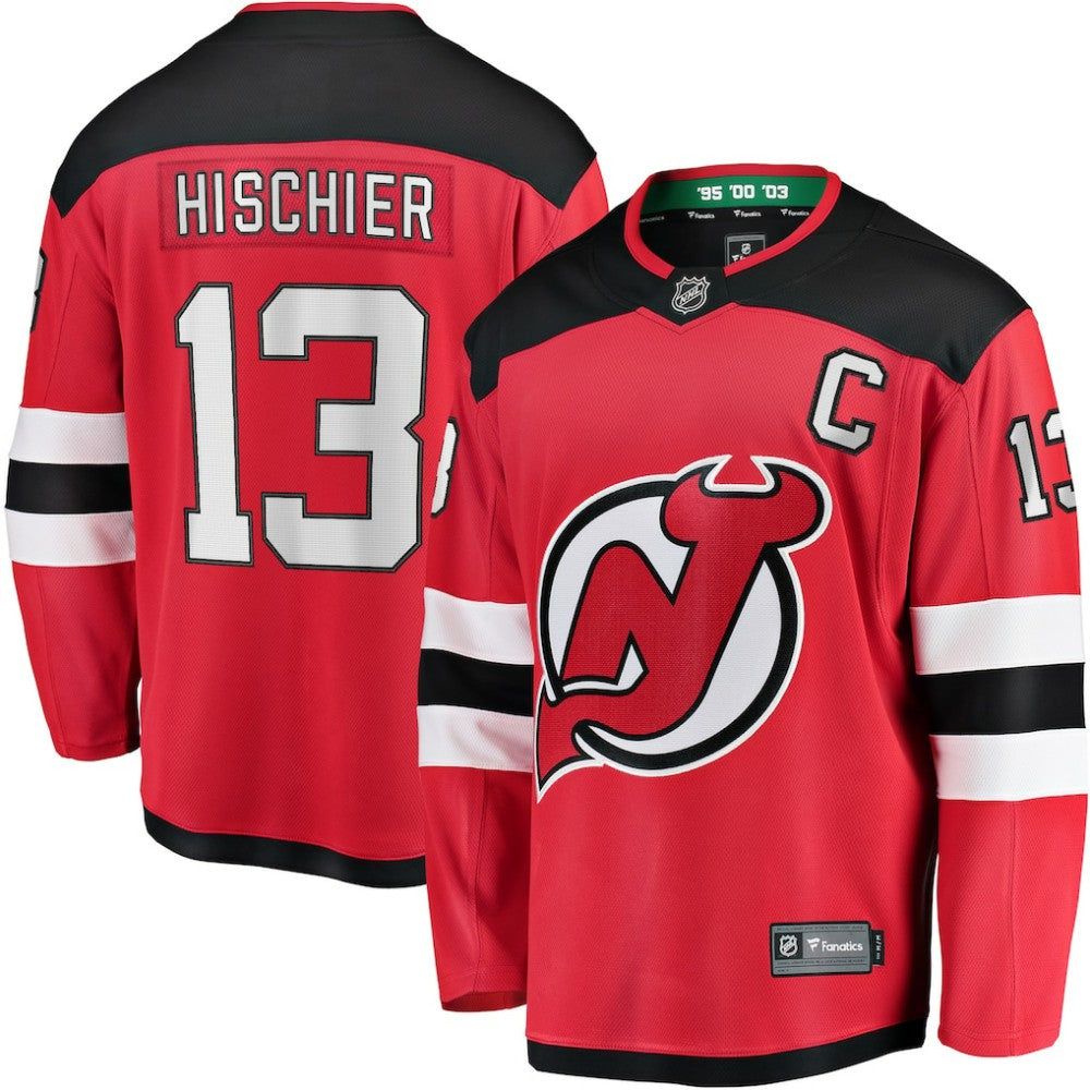 NHL Nico Hischier New Jersey Devils Fanatics Captain Patch Home Breakaway Jersey