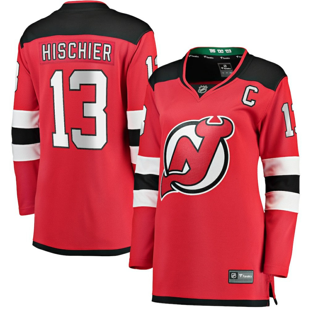 NHL Nico Hischier New Jersey Devils Fanatics Women's Captain Patch Home Breakaway Jersey