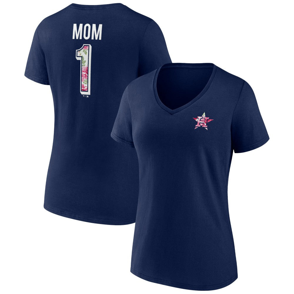 Navy Houston Astros Women's Team Logo Mother's Day V-Neck T-Shirt