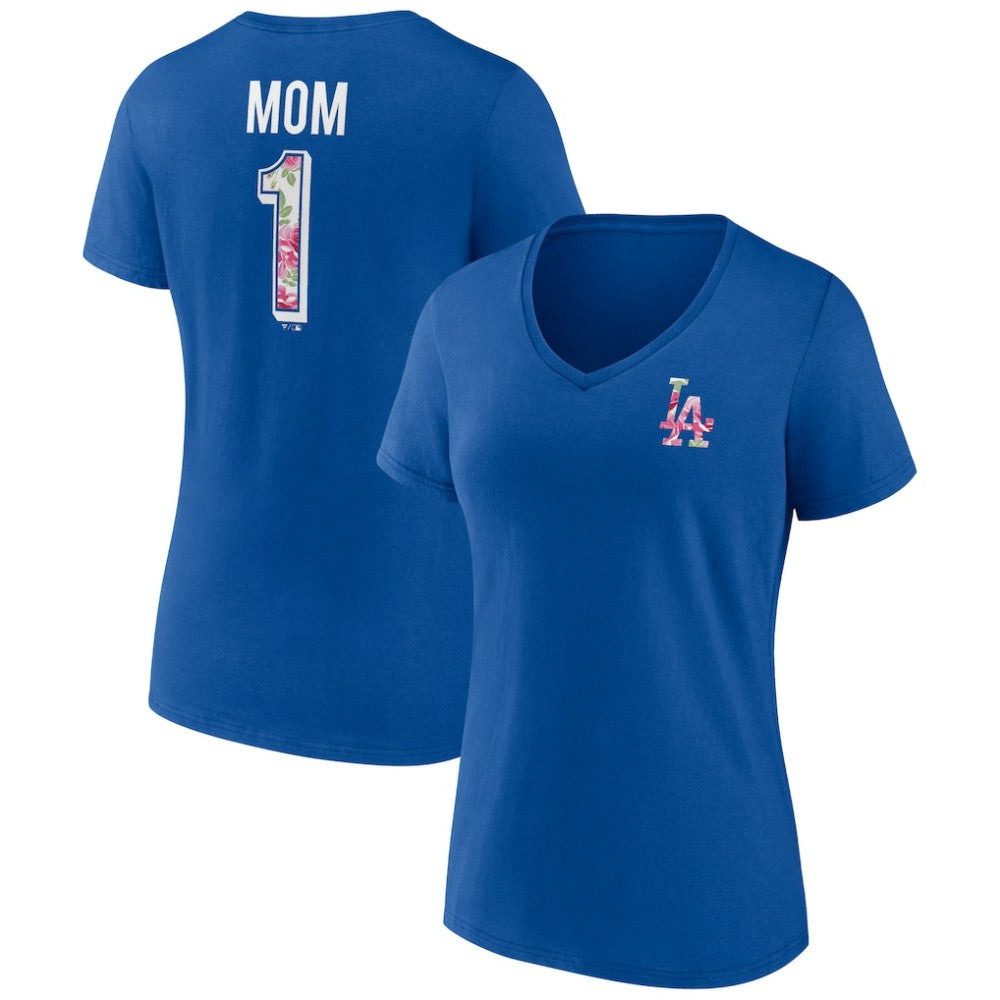 Royal Los Angeles Dodgers Women's Team Logo Mother's Day V-Neck T-Shirt