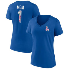 Royal Los Angeles Dodgers Women's Team Logo Mother's Day V-Neck T-Shirt