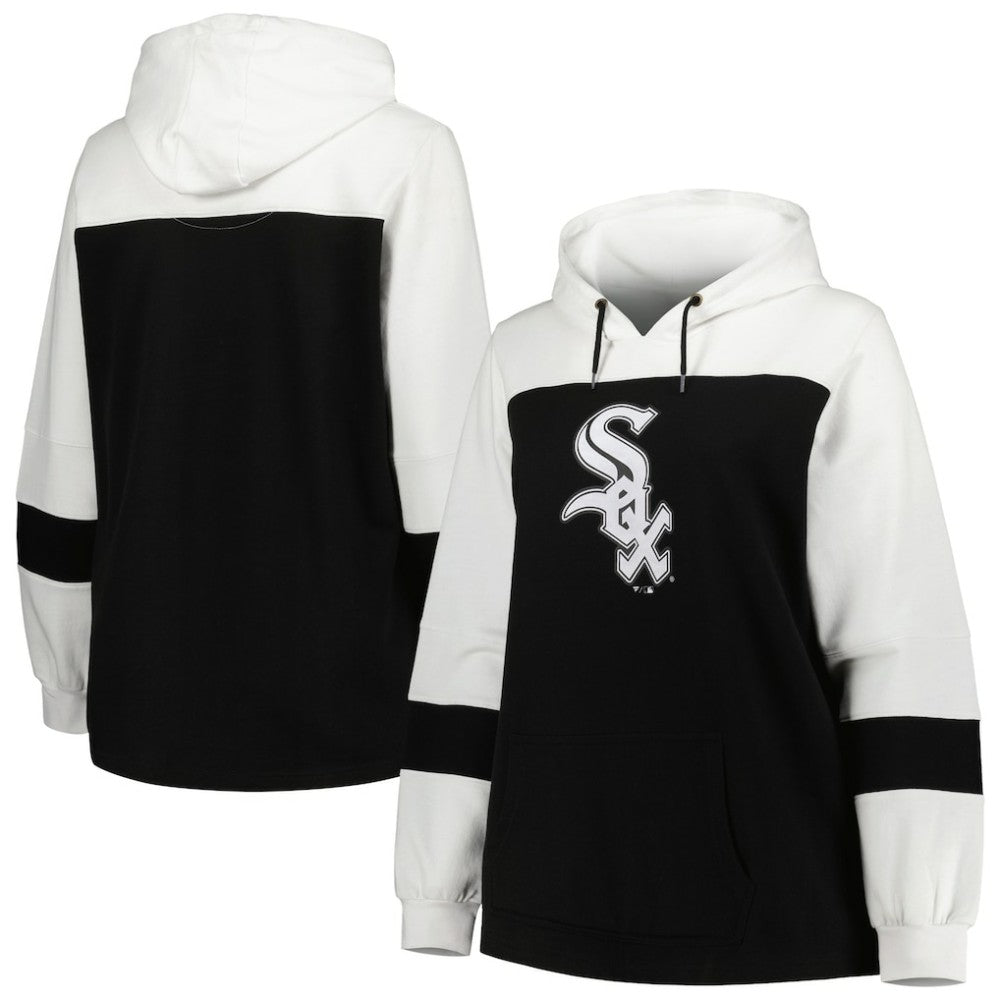 Black Chicago White Sox Women's Plus Size Colorblock Pullover Hoodie