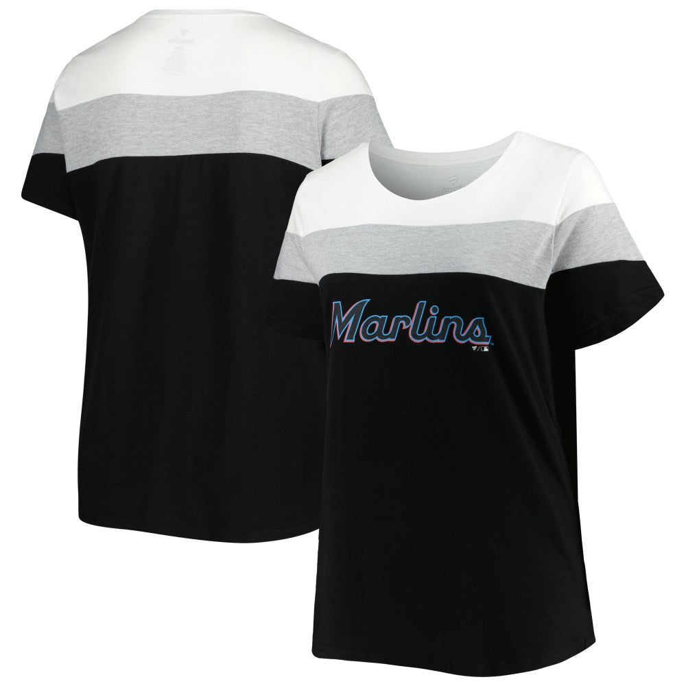 White/Black Miami Marlins Women's Plus Size Colorblock T-Shirt
