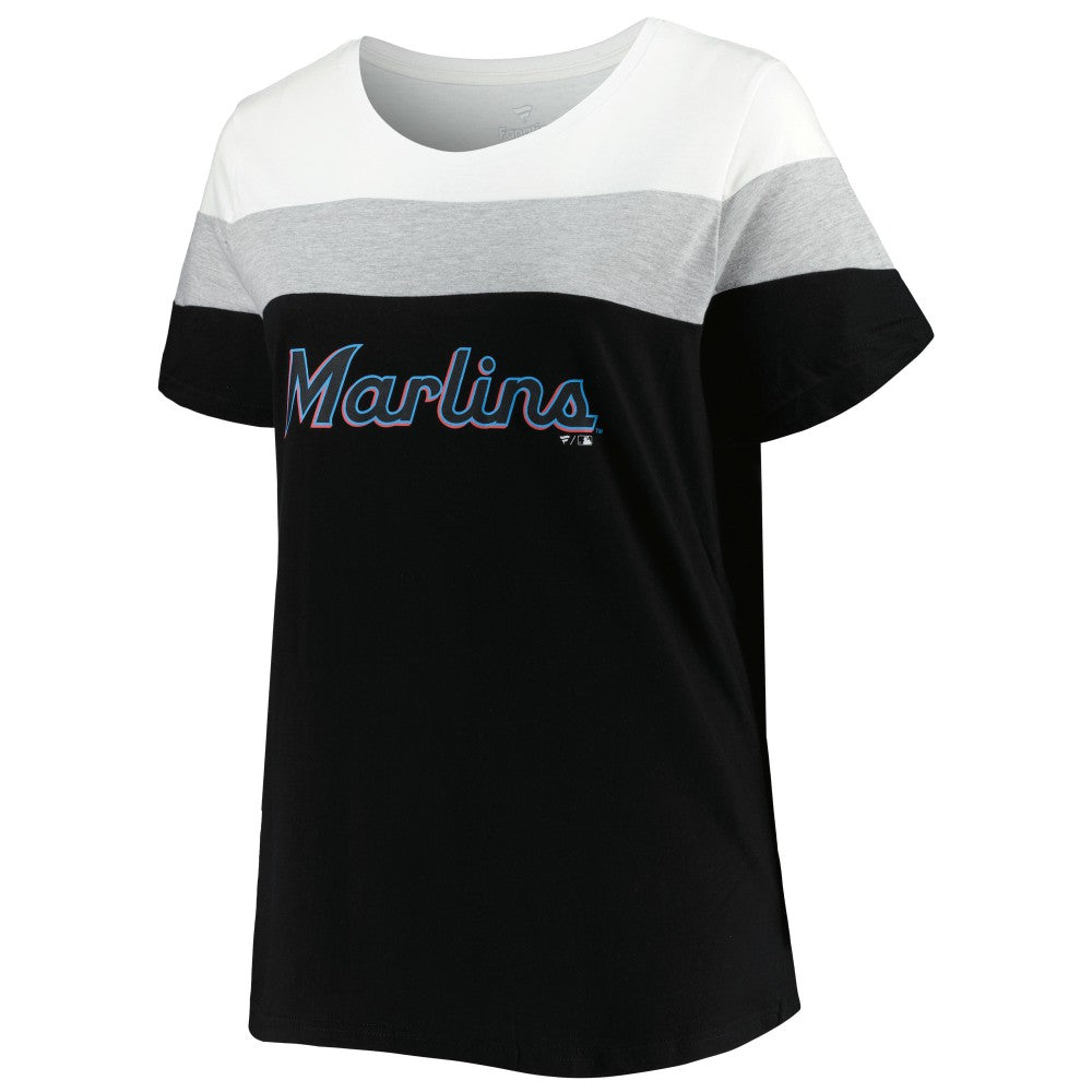 White/Black Miami Marlins Women's Plus Size Colorblock T-Shirt