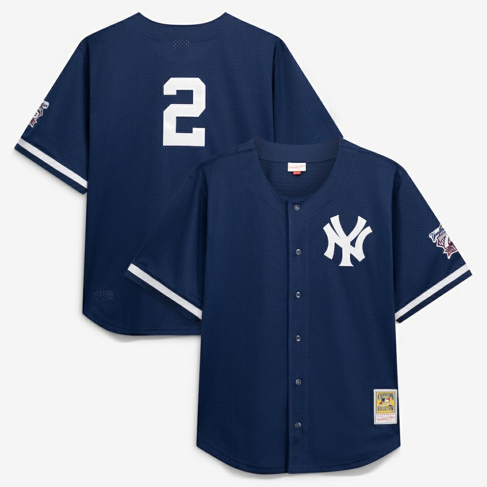 Navy Derek Jeter New York Yankees Mitchell & Ness Cooperstown Collection Mesh Batting Practice Button-Up Jersey