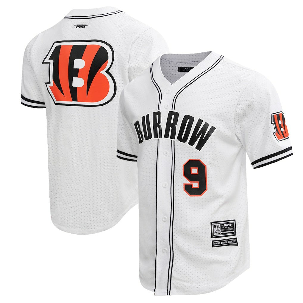 Joe Burrow  Pro Standard Mesh Baseball Button-Up T-Shirt - Cincinnati Bengals T-shirts
