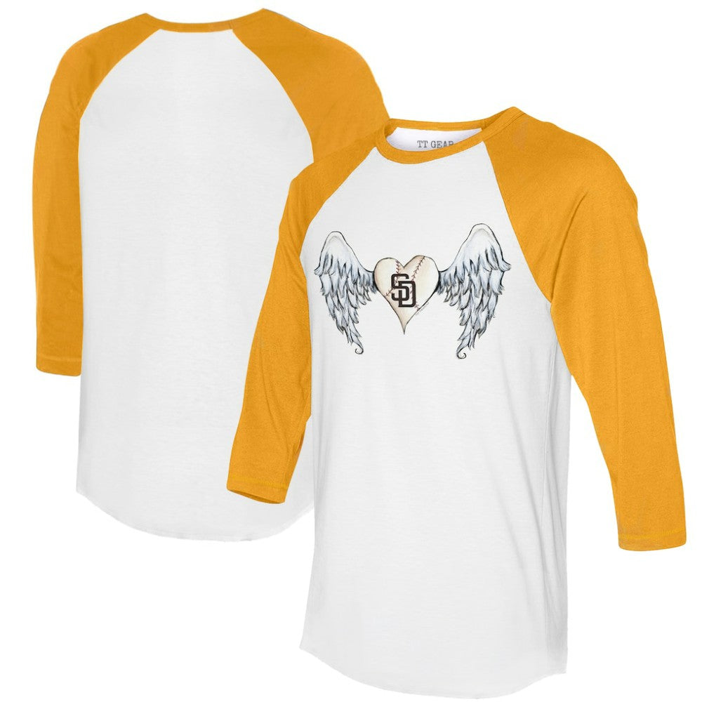 White/Gold San Diego Padres Tiny Turnip Women's Angel Wings 3/4-Sleeve Raglan T-Shirt