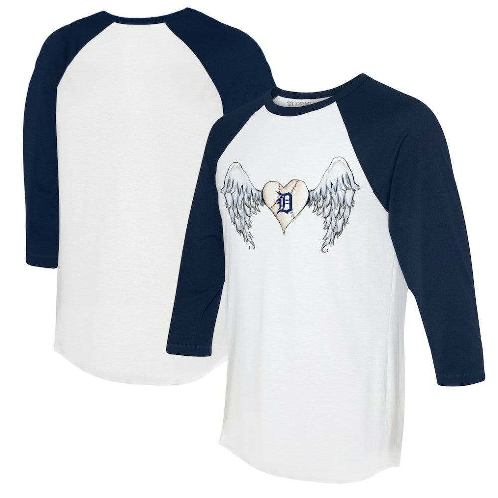 White/Navy Detroit Tigers Tiny Turnip Women's Angel Wings 3/4-Sleeve Raglan T-Shirt