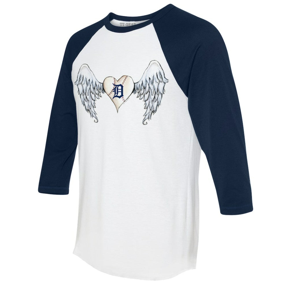 White/Navy Detroit Tigers Tiny Turnip Women's Angel Wings 3/4-Sleeve Raglan T-Shirt