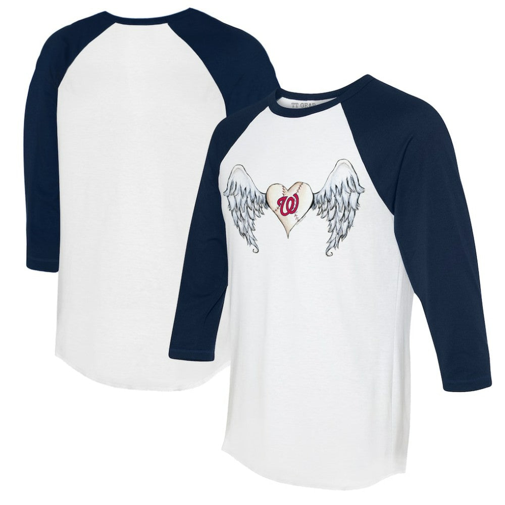 White/Navy Washington Nationals Tiny Turnip Women's Angel Wings 3/4-Sleeve Raglan T-Shirt