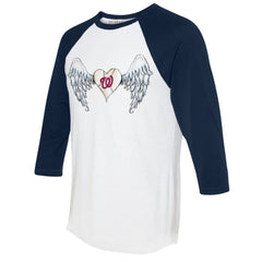 White/Navy Washington Nationals Tiny Turnip Women's Angel Wings 3/4-Sleeve Raglan T-Shirt