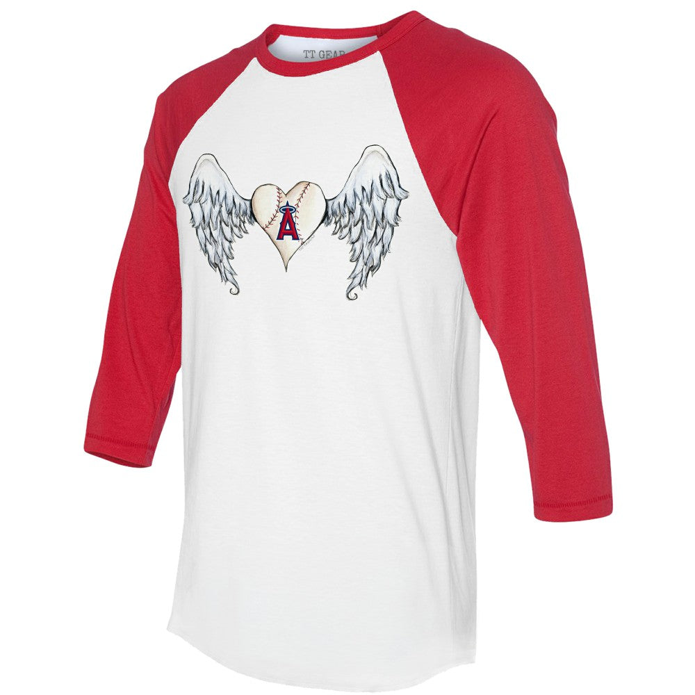 White/Red Los Angeles Angels Tiny Turnip Women's Angel Wings 3/4-Sleeve Raglan T-Shirt