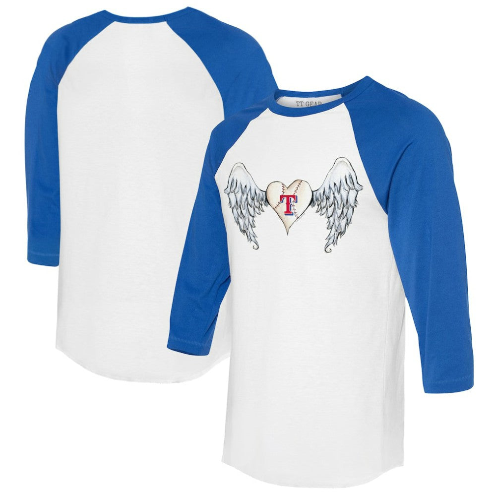 White/Royal Texas Rangers Tiny Turnip Women's Angel Wings 3/4-Sleeve Raglan T-Shirt