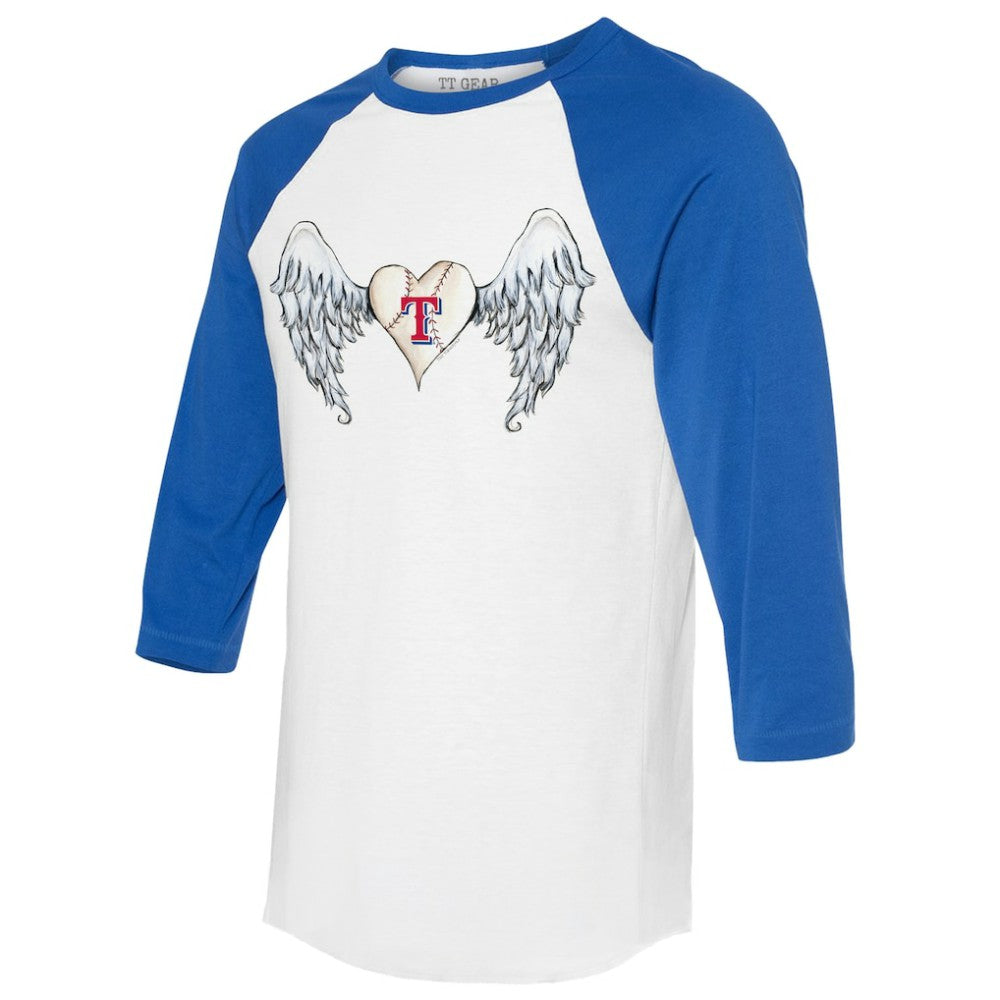 White/Royal Texas Rangers Tiny Turnip Women's Angel Wings 3/4-Sleeve Raglan T-Shirt