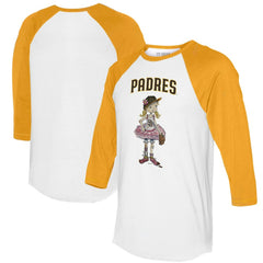 White/Gold San Diego Padres Tiny Turnip Women's Babes 3/4-Sleeve Raglan T-Shirt