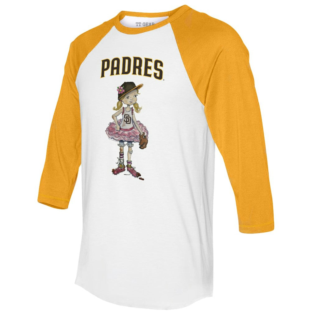 White/Gold San Diego Padres Tiny Turnip Women's Babes 3/4-Sleeve Raglan T-Shirt