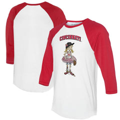 White/Red Cincinnati Reds Tiny Turnip Women's Babes 3/4-Sleeve Raglan T-Shirt