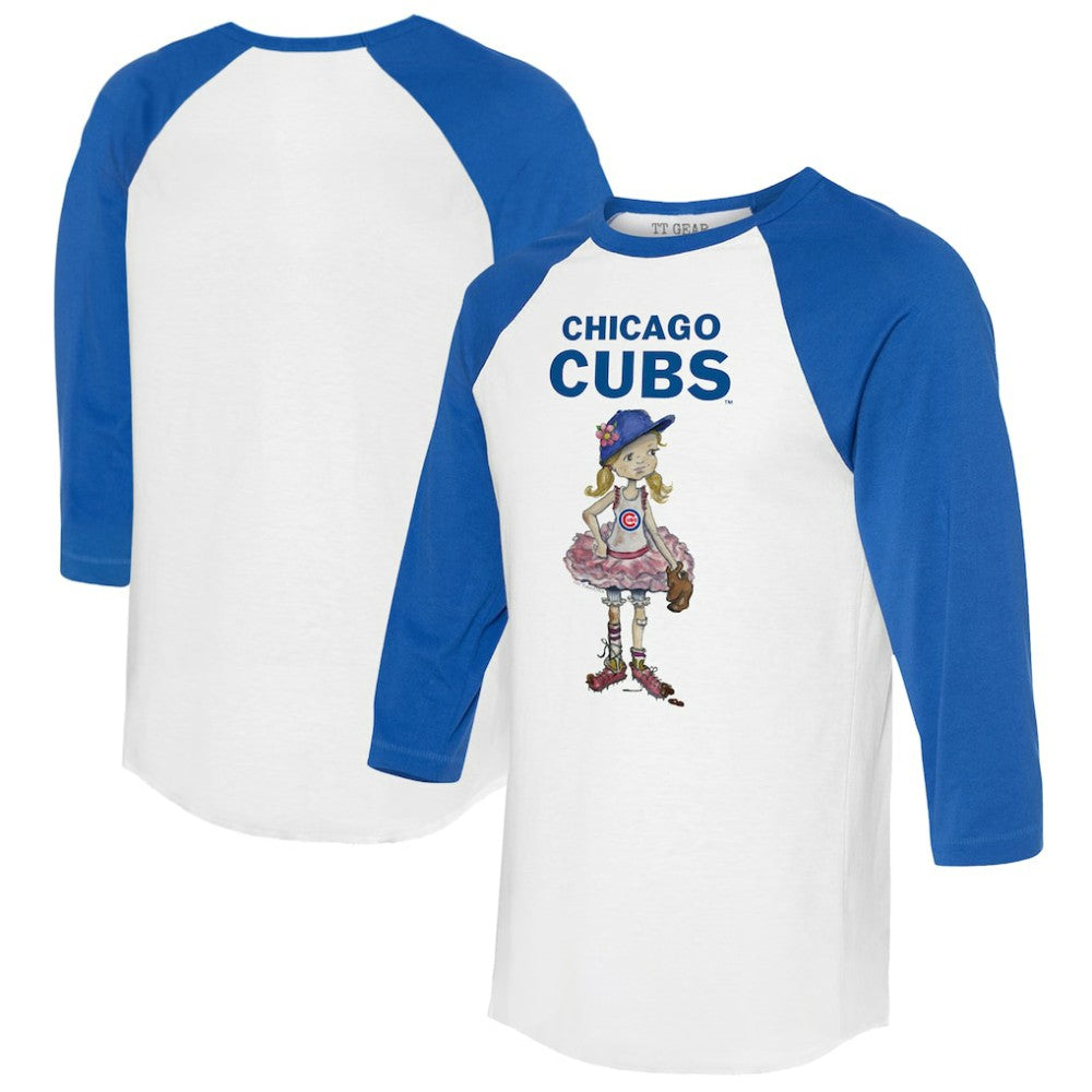 White/Royal Chicago Cubs Tiny Turnip Women's Babes 3/4-Sleeve Raglan T-Shirt