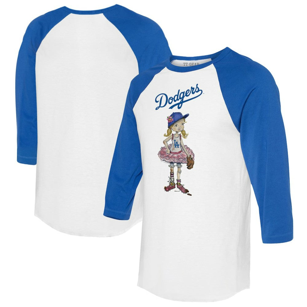 White/Royal Los Angeles Dodgers Tiny Turnip Women's Babes 3/4-Sleeve Raglan T-Shirt