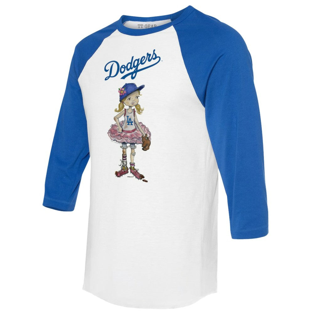 White/Royal Los Angeles Dodgers Tiny Turnip Women's Babes 3/4-Sleeve Raglan T-Shirt