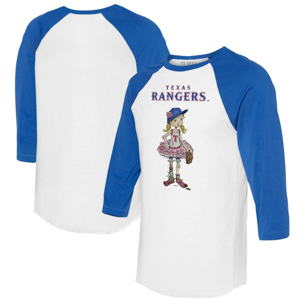 White/Royal Texas Rangers Tiny Turnip Women's Babes 3/4-Sleeve Raglan T-Shirt