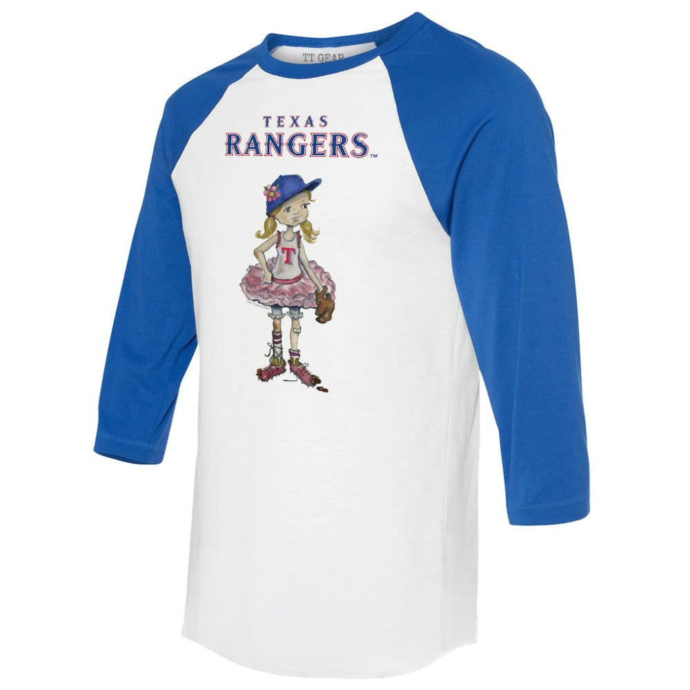White/Royal Texas Rangers Tiny Turnip Women's Babes 3/4-Sleeve Raglan T-Shirt