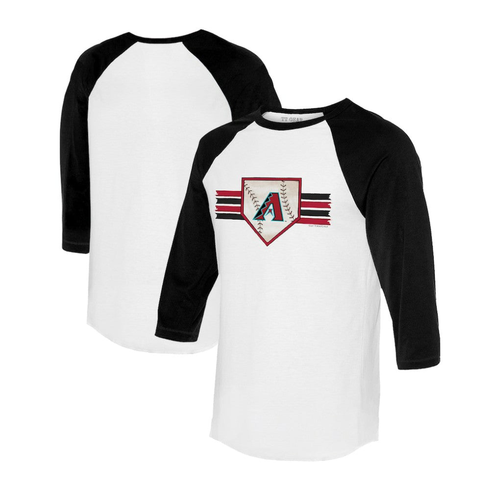 White/Black Arizona Diamondbacks Tiny Turnip Women's Base Stripe 3/4-Sleeve Raglan T-Shirt