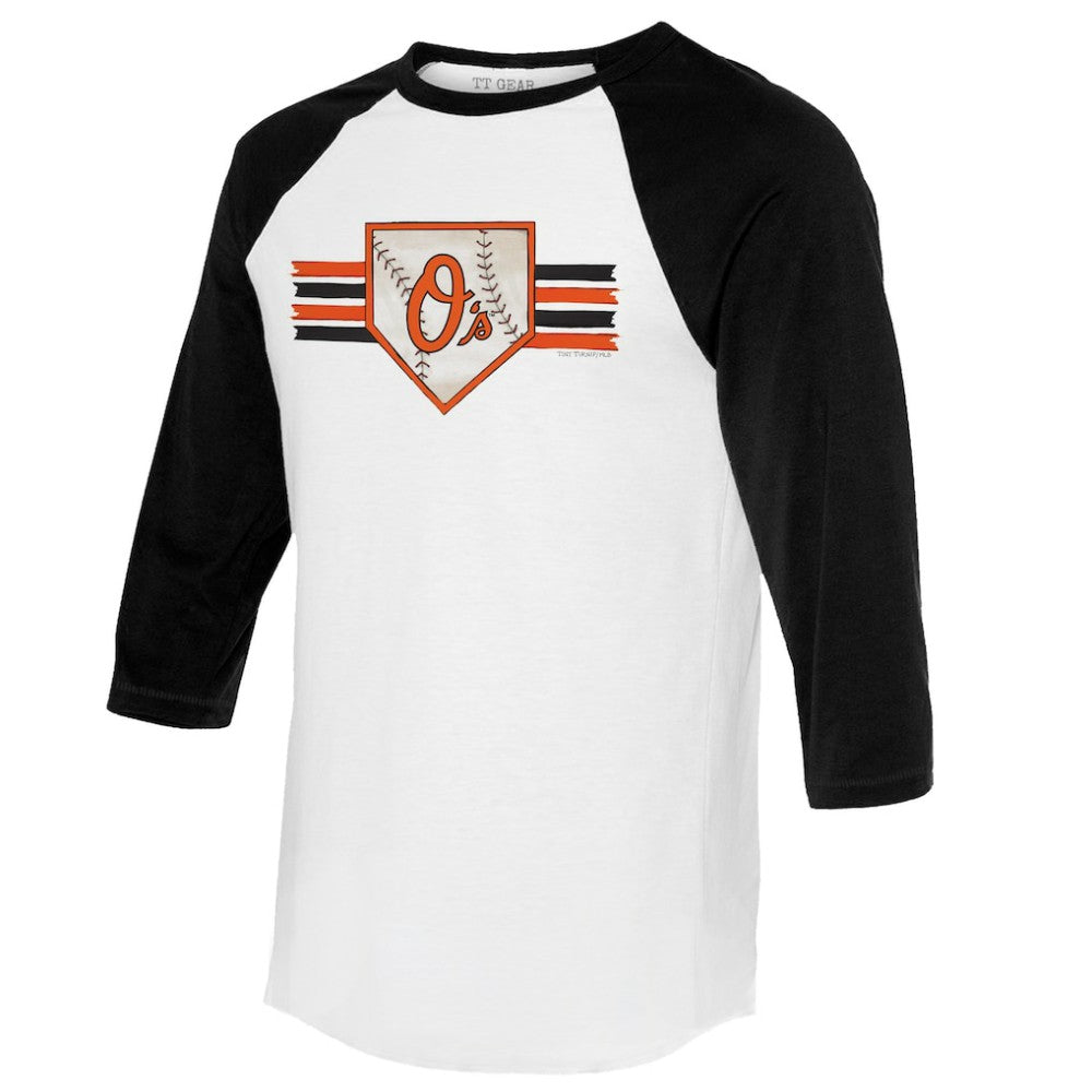 White/Black Baltimore Orioles Tiny Turnip Women's Base Stripe 3/4-Sleeve Raglan T-Shirt
