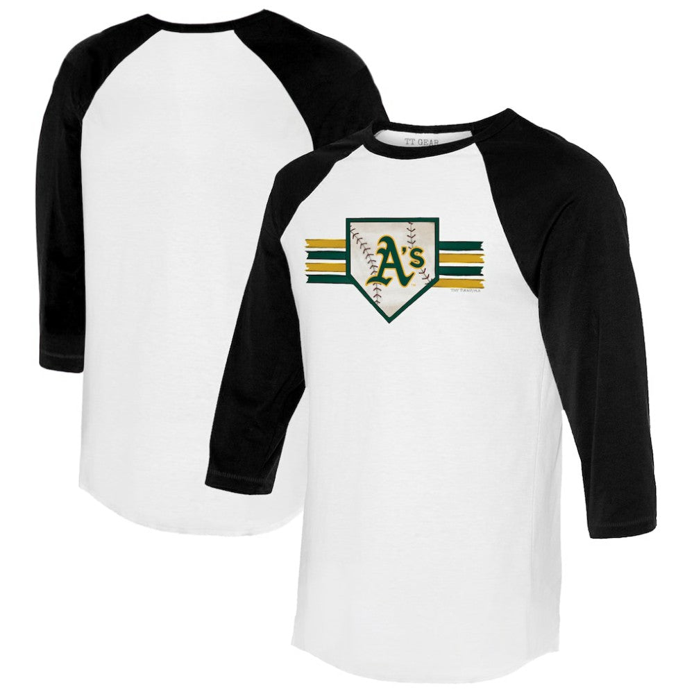White/Black Athletics Tiny Turnip Women's Base Stripe 3/4-Sleeve Raglan T-Shirt