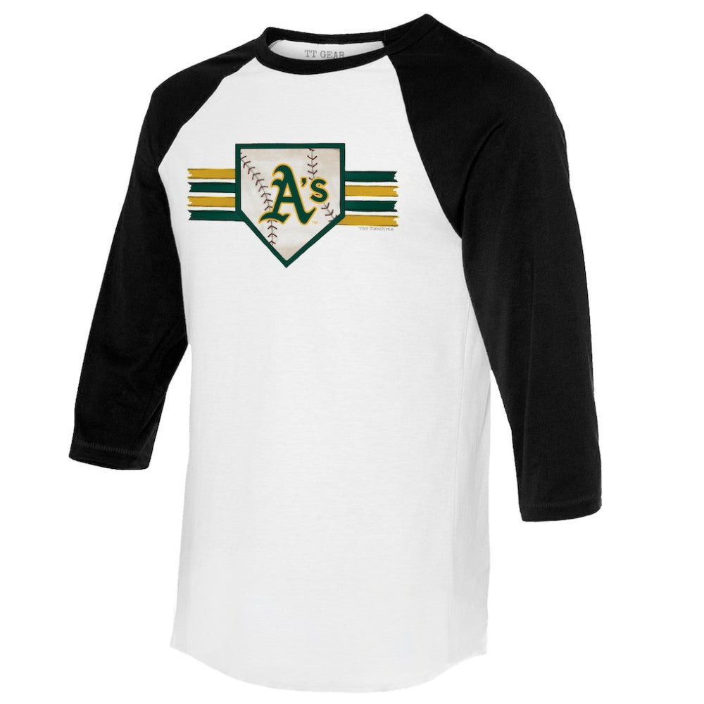 White/Black Athletics Tiny Turnip Women's Base Stripe 3/4-Sleeve Raglan T-Shirt