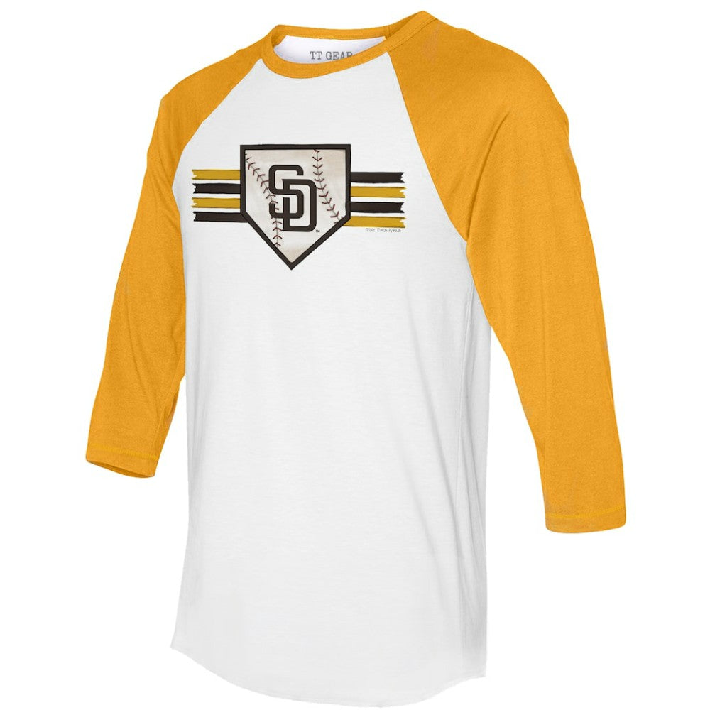 White/Gold San Diego Padres Tiny Turnip Women's Base Stripe 3/4-Sleeve Raglan T-Shirt