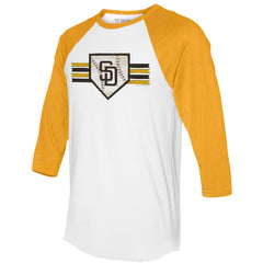 White/Gold San Diego Padres Tiny Turnip Women's Base Stripe 3/4-Sleeve Raglan T-Shirt
