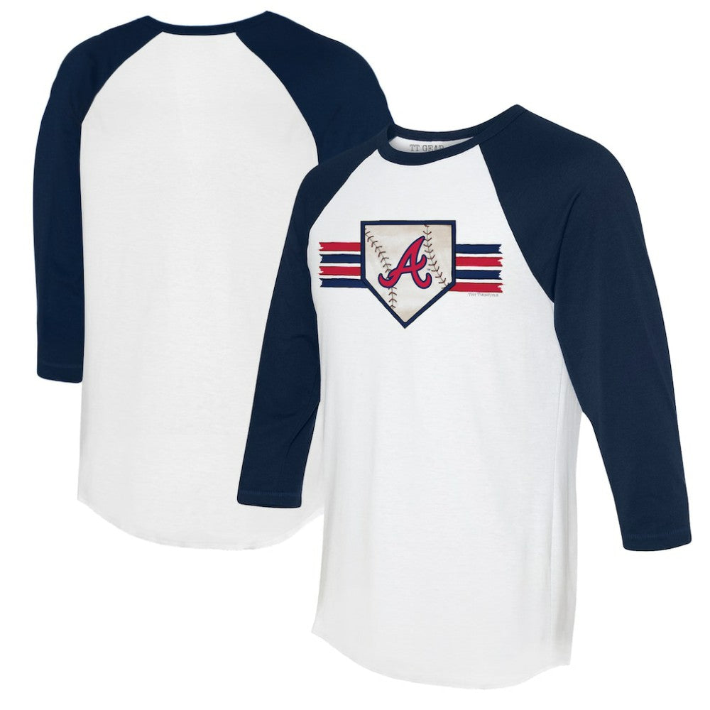 White/Navy Atlanta Braves Tiny Turnip Women's Base Stripe 3/4-Sleeve Raglan T-Shirt