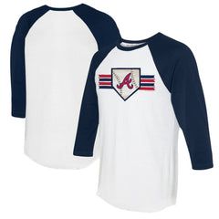 White/Navy Atlanta Braves Tiny Turnip Women's Base Stripe 3/4-Sleeve Raglan T-Shirt