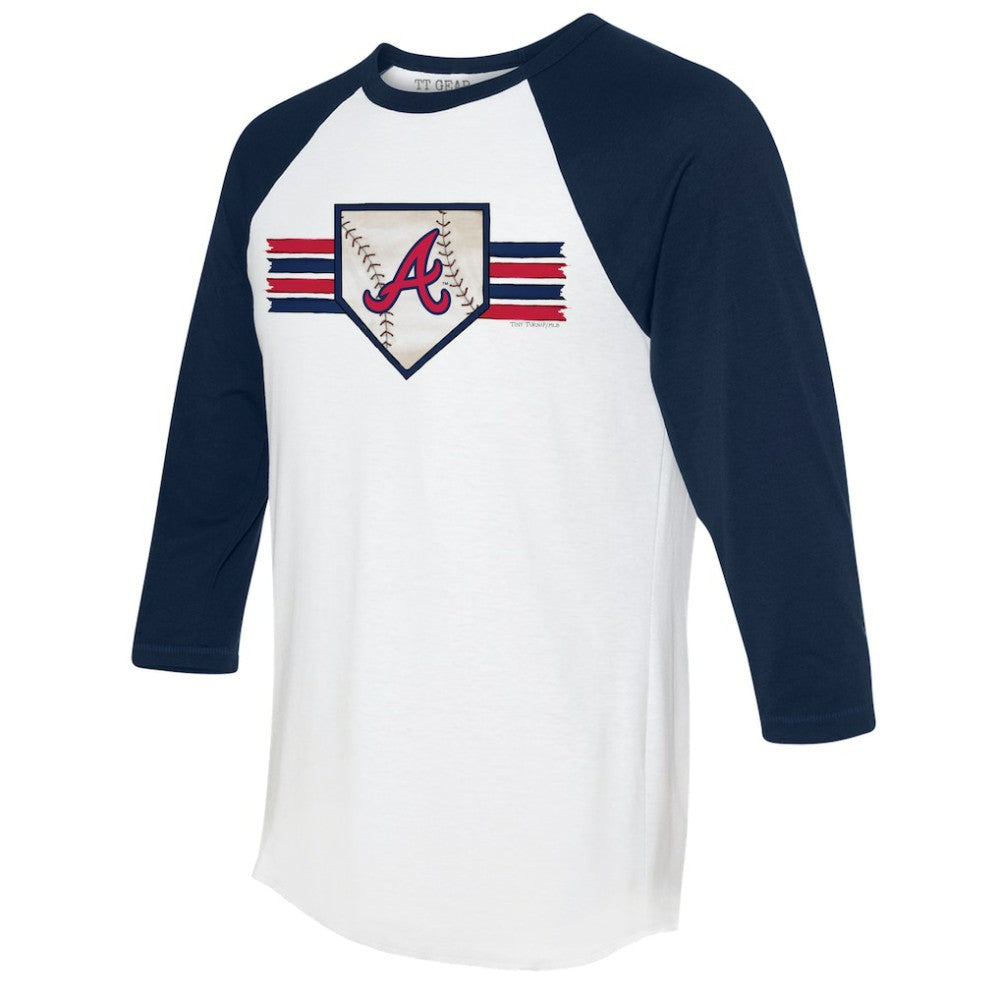 White/Navy Atlanta Braves Tiny Turnip Women's Base Stripe 3/4-Sleeve Raglan T-Shirt