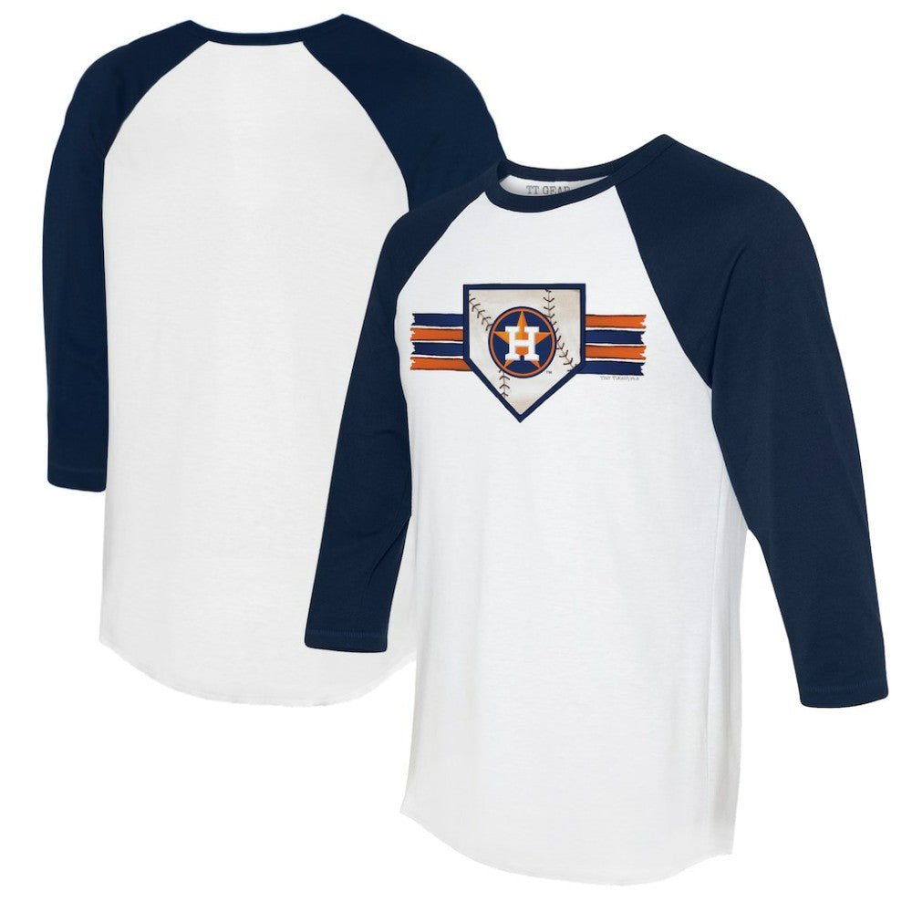 White/Navy Houston Astros Tiny Turnip Women's Base Stripe 3/4-Sleeve Raglan T-Shirt