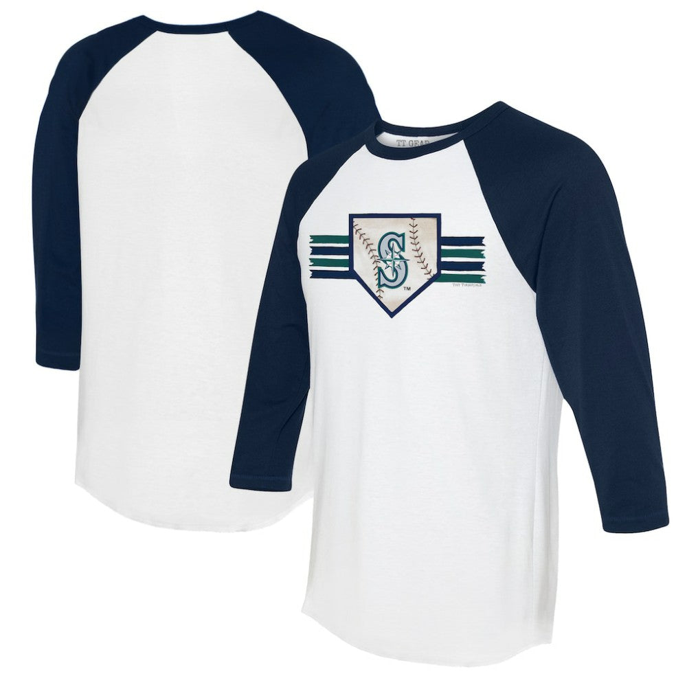 White/Navy Seattle Mariners Tiny Turnip Women's Base Stripe 3/4-Sleeve Raglan T-Shirt