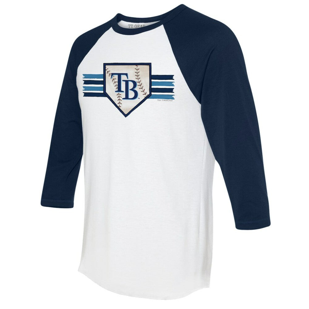 White/Navy Tampa Bay Rays Tiny Turnip Women's Base Stripe 3/4-Sleeve Raglan T-Shirt