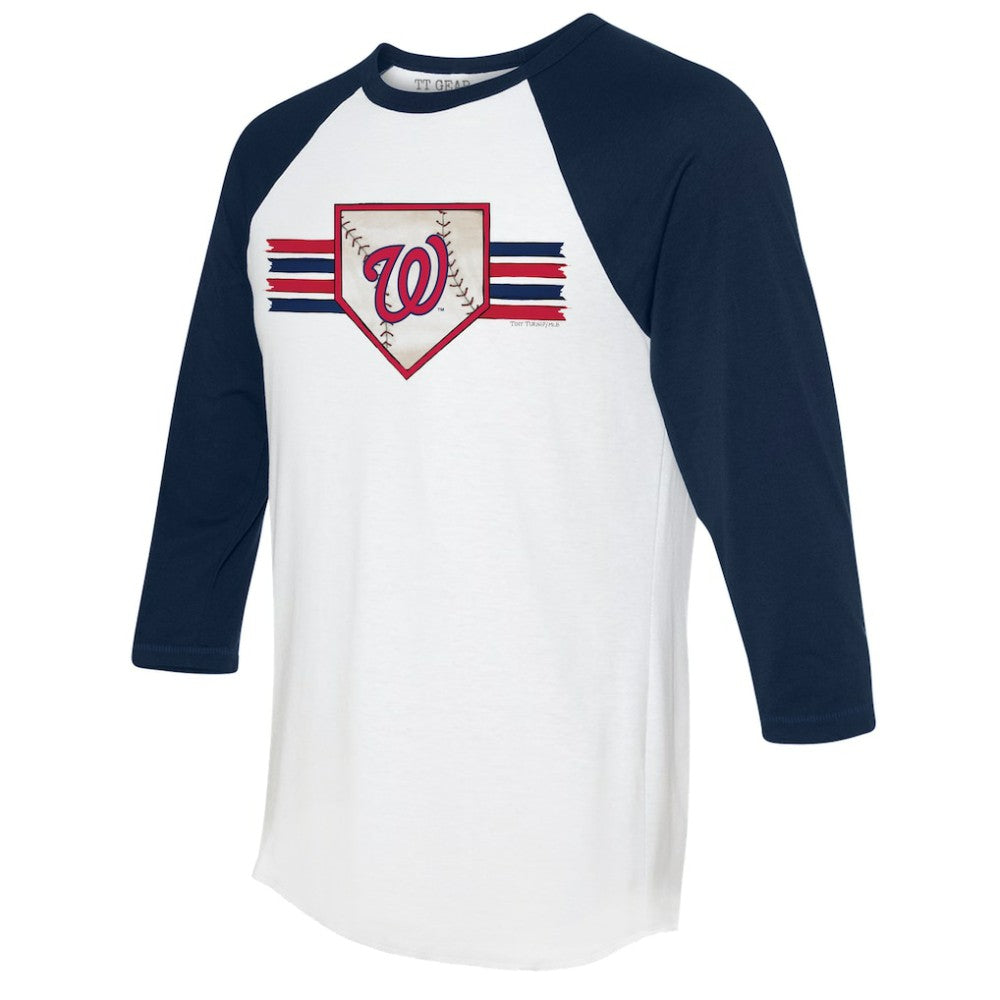 White/Navy Washington Nationals Tiny Turnip Women's Base Stripe 3/4-Sleeve Raglan T-Shirt