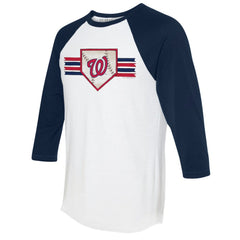 White/Navy Washington Nationals Tiny Turnip Women's Base Stripe 3/4-Sleeve Raglan T-Shirt