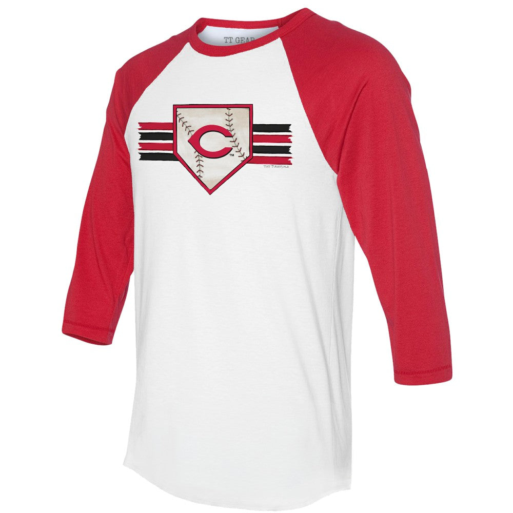White/Red Cincinnati Reds Tiny Turnip Women's Base Stripe 3/4-Sleeve Raglan T-Shirt