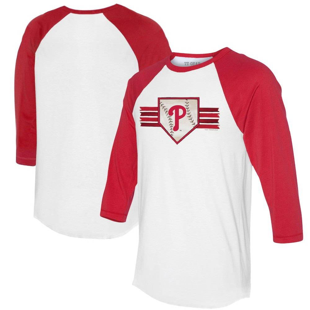 White/Red Philadelphia Phillies Tiny Turnip Women's Base Stripe 3/4-Sleeve Raglan T-Shirt